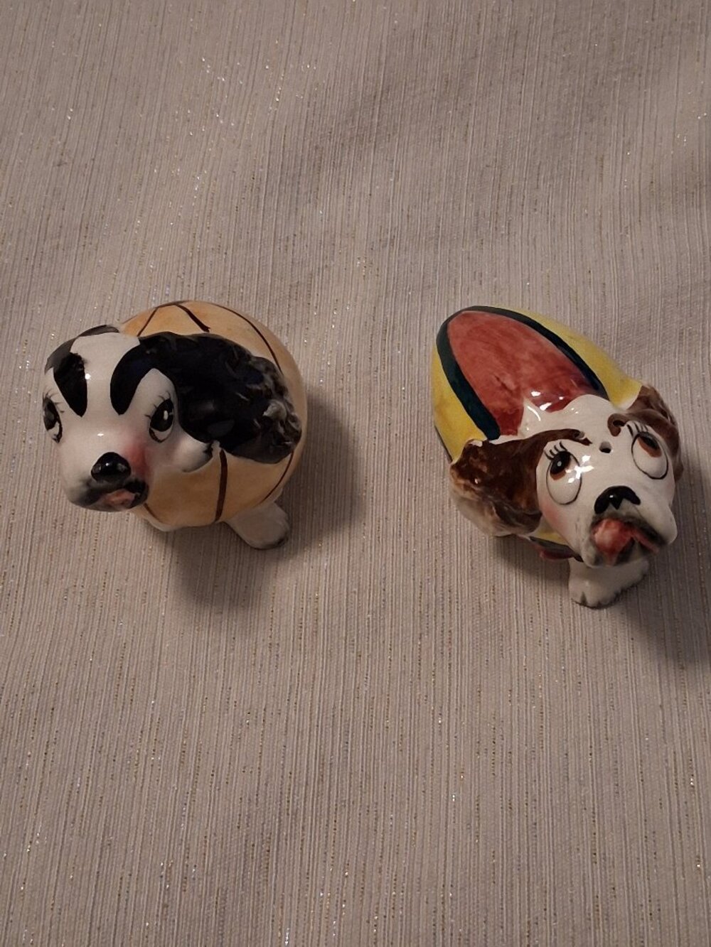 MCM 1950s Vintage ceramic anthropomorphic dog puppy salt & pepper shakers Japan